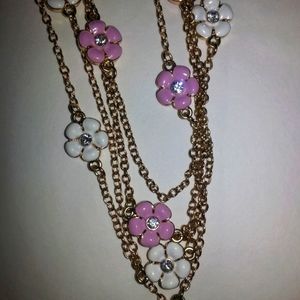 Pink and White Gold Vintage and Flower Necklace